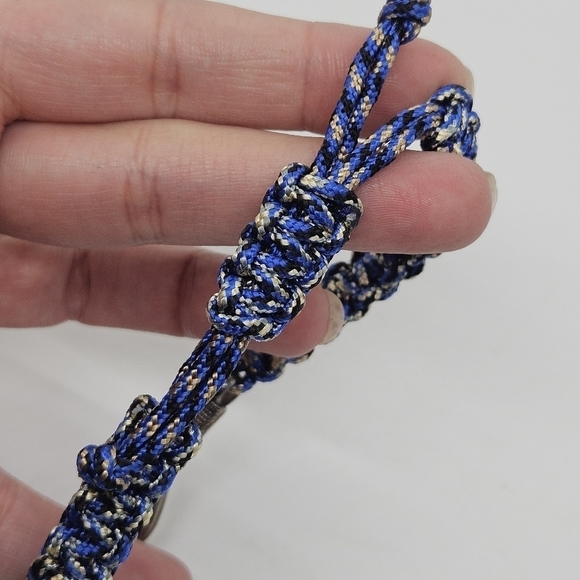 blue black white macrame slider bracelet with fish hook charm - Picture 2 of 4